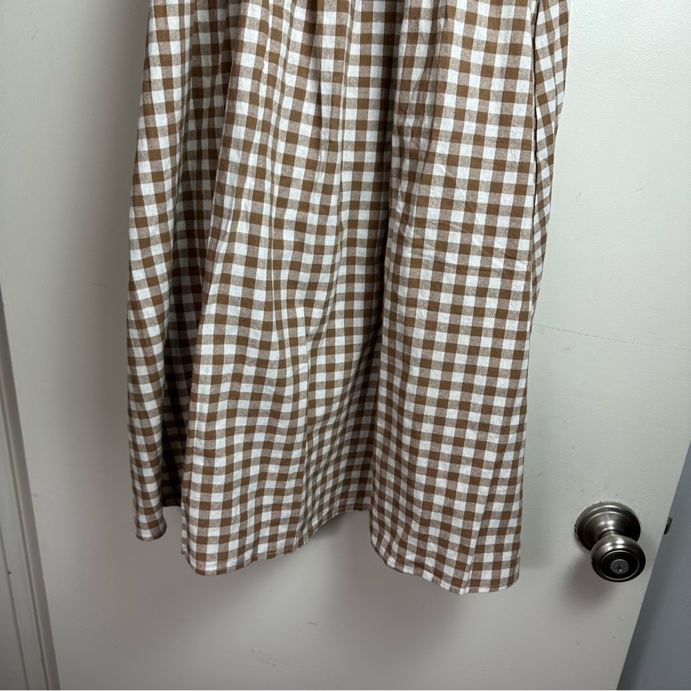 Smocked Gingham Tie-Strap Midi Dress - Beige/Tan - Picture 8 of 16